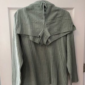 Sage green shorts/sweater pajama set.